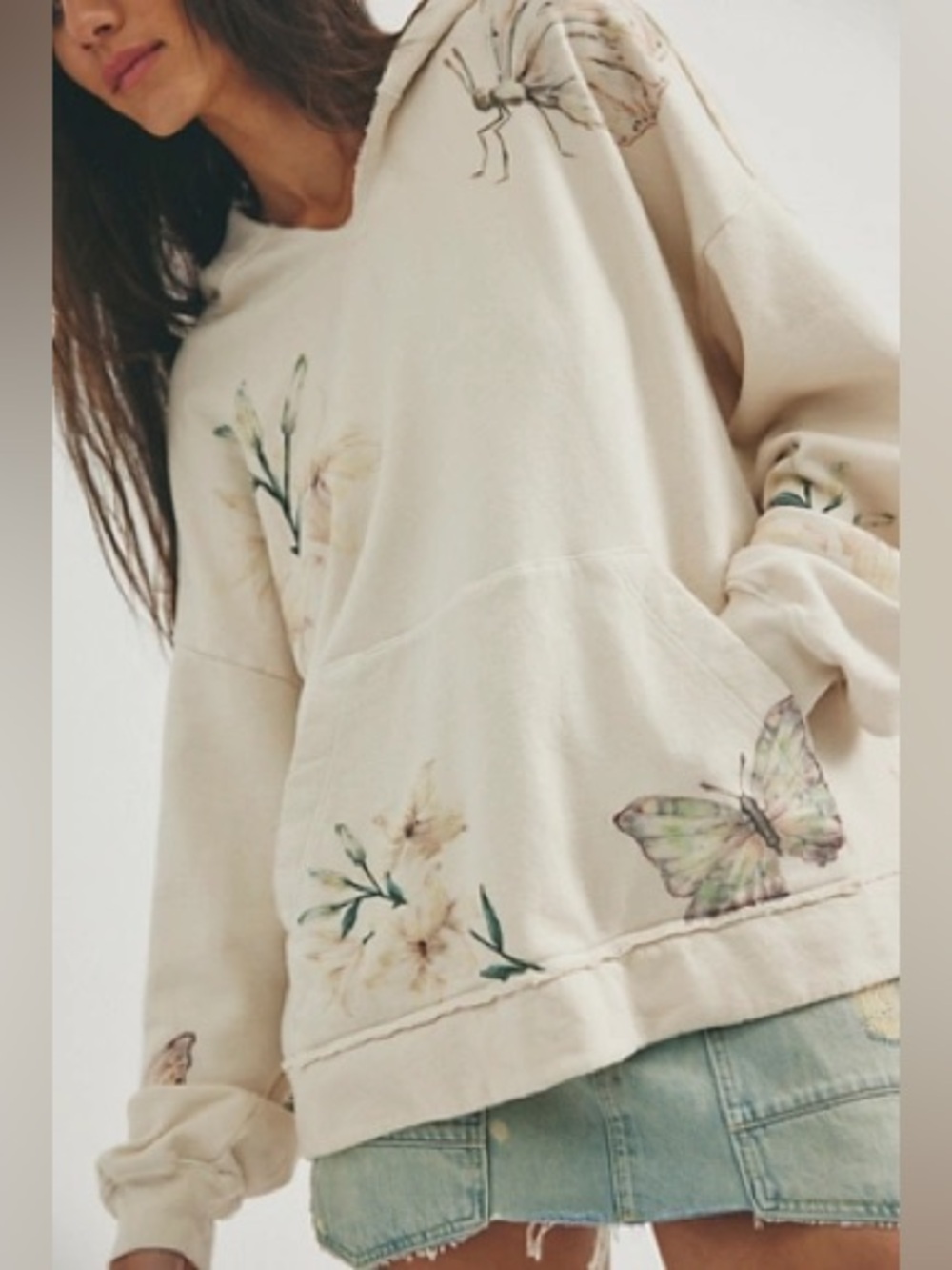 Free People Juliet Johnstone Hoodie Butterfly Floral Artsy Small
